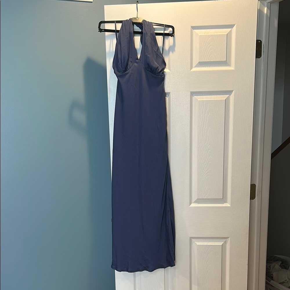 Blue Sleeveless Halter Gown